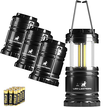 MalloMe LED Camping Lantern Flashlights 4 Pack - SUPER BRIGHT - 350 Lumen Portable Outdoor Lights with 12 High Power Best Alkaline AA Batteries