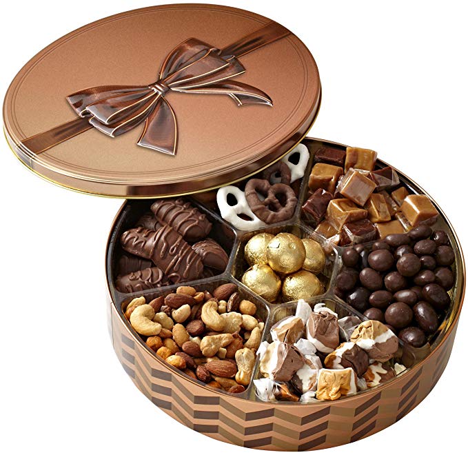 Christmas Holiday Nuts Gift Basket – Chocolate Gourmet Food Gifts Prime - Mothers & Fathers Day Chocolate Nut Gift Box, Assortment Tray - Birthday, Sympathy, Men, Woman & Families - Bonnie & Pop