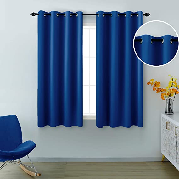 Blue Curtains 45 Inch Length for Boys Bedroom 2 Panels Grommet Window Blackout Drapes Small Insulated Thermal Short Room Darkening Curtains for Kids Room Drapes Bathroom Cobalt 52 x 45 Inch Length