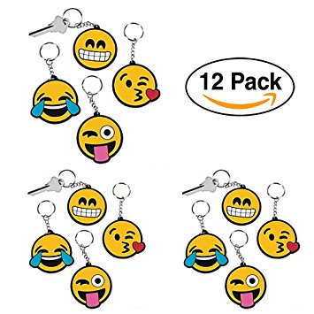 12 Pack – Emoji | Emoticon KEYCHAINS, variety of faces and impressions, Ultimate idea for Party Favors / Birthday Giveaways