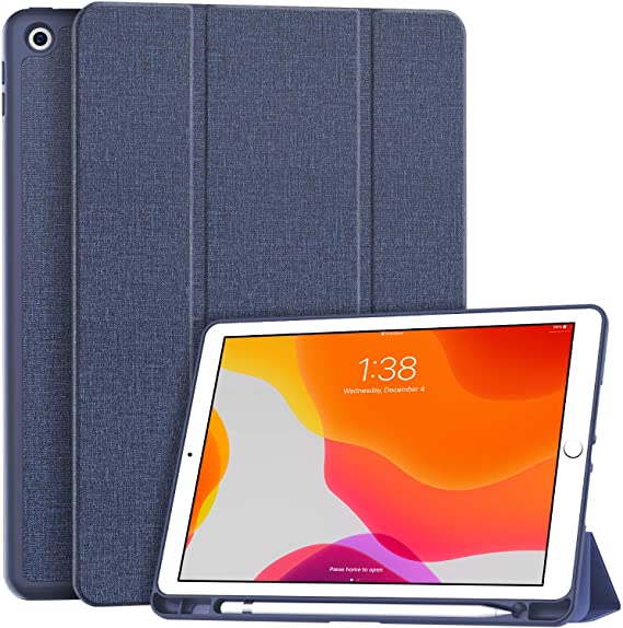 Soke New iPad 10.2 Case with Pencil Holder, iPad 8th Generation 2020/7th Generation 2019 Case-Premium Shockproof Case with Soft TPU Back Cover&Auto Sleep/Wake for Apple iPad 10.2", Navy
