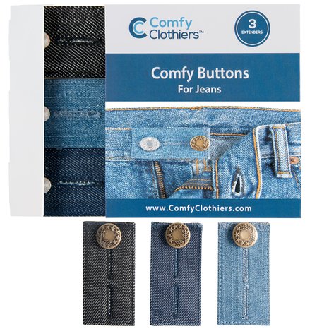 Comfy Buttons for Jeans 3-pack Denim Waist Extenders for an Easy Fit (Metal Buttons)