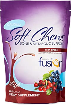 Bariatric Fusion 500mg Calcium Citrate & Energy Soft Chew Cran-Grape Flavor for Bariatric Surgery Patients Including Gastric Bypass and Sleeve Gastrectomy, 60 Count, Sugar Free, Made in The USA