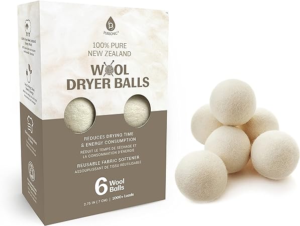 Pursonic Laundry Wool Dryer Balls – Reusable Dryer Balls Made from 100% Pure New Zealand Wool – Natural Fabric Softener Balls - Saves Drying Time/Energy Consumption (Pack of 6)
