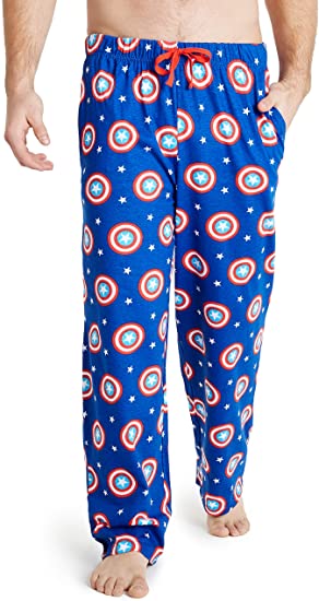 Marvel Captain America Mens Lounge Bottoms, 100% Cotton Male Clothing, Men Pyjamas, Birthday Gifts for Him, Elasticated Waist Trousers for Men, Lounge Pants