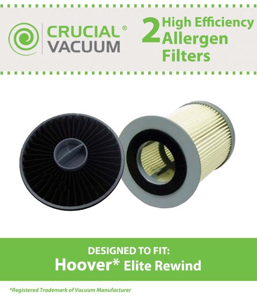 2 Hoover Elite Rewind Allergen Filter Kit Designed To Fit Hoover Elite Rewind Includes 1 Exhaust Filter Compared To Hoover Part  59157014 and 1 HEPA Filter Compared To Hoover Part  59157055 Designed and Engineered by Crucial Vacuum