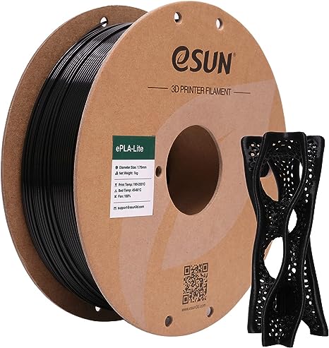 eSUN PLA Lite Filament 1.75mm, 3D Printer Filament Upgraded PLA Filament, Dimensional Accuracy  /- 0.03mm, 1KG Spool (2.2 LBS) 3D Printing Filament for 3D Printers,Black