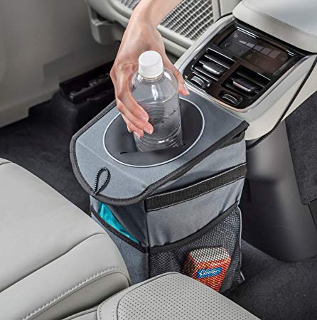 High Road StashAway Console Car Trash Can with Lid (Gray)