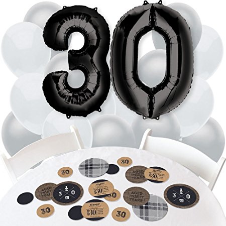 30th Milestone Birthday - Dashingly Aged to Perfection - Confetti and Balloon Birthday Party Decorations - Combo Kit