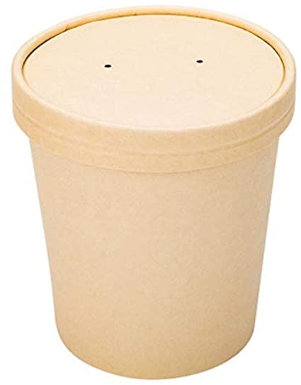 LIDS ONLY: Bio Tek Lids For 16 Ounce Soup Containers, 25 Vented Lids For Paper Soup Containers - Soup Cups Sold Separately, Microwavable, Bamboo Paper Lids For Disposable Soup Cups - Restaurantware