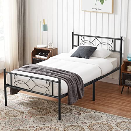 VECELO Black Twin Metal Bed Frame with Headboard & Footboard Premium Steel Slat Support No Box Spring Needed Noise-Free Anti-Slip Easy Assembly