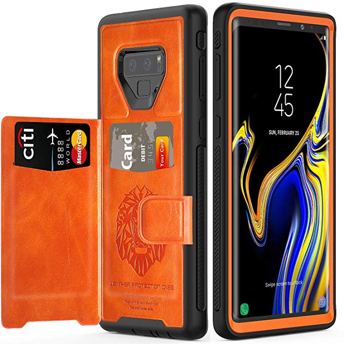 Samsung Galaxy Note 9 Case with Card Holders,SXTech (Leather case Series) Slim Yet Protective with Kickstand.Built-in Magnetic Backing and Shorkproof Cover Fit for Note 9 (2018) Wallet Case-Orange …