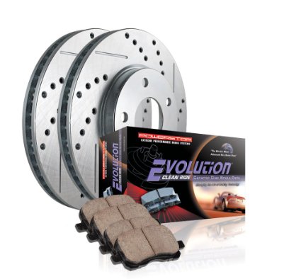 Power Stop K3053 Front Ceramic Brake Pad and Cross Drilled/Slotted Combo Rotor One-Click Brake Kit