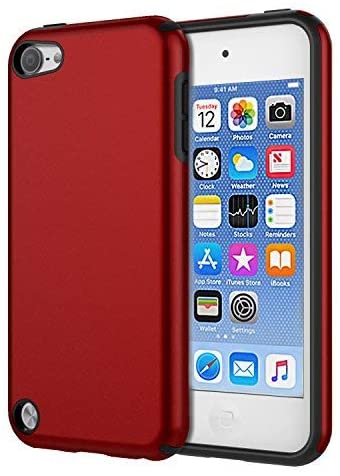 KELIFANG Case Compatible with iPod Touch 7, 6 and 5, Ultra Slim Full Body Protective Case with Dual Layer Shockproof TPU Bumper Hard Back Cover Compatible with 7th/6th/5th Generation, Red