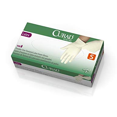 Curad Disposable Medical Latex Gloves, Powder Free Latex Gloves are Textured, Small, 100 Count
