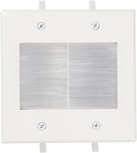 Buyer’s Point Dual Gang Brush Wall Plate White Built in Low Voltage Mounting Bracket for Cables Pass Through (White)