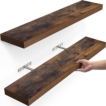 Efficient Space Utilization: Bundle of 2 x 23in & 3 x 16in Rustic Brown Floating Shelves