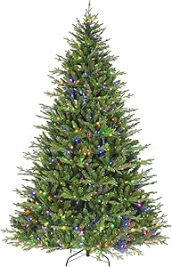 Hykolity 7.5 ft Prelit Christmas Tree, Frasier Grande Christmas Tree with 500 Color Changing Twinkly LED Lights, 2806 PE&PVC Branch Tips, Metal Stand and Hinged Branches, 10 Colors