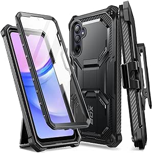 i-Blason Armorbox for Samsung Galaxy A15 5G Case with Kickstand & Belt Clip, Full-Body Rugged Bumper Case with Built-in Screen Protector (Black)