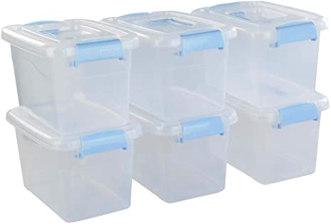 Ponpong 7.5 Quart Plastic Storage Boxes Bins Containers with Lids and Handles, 6 Packs