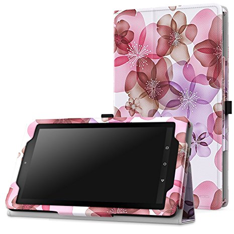 MoKo Case for Fire 7 2015 - Slim Folding Cover for Amazon Fire Tablet (7 inch Display - 5th Generation, 2015 Release Only), Floral PURPLE