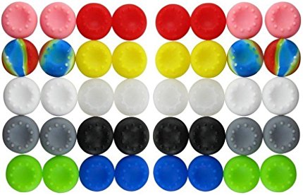 BeautyMood 40pcs Colorful Silicone Accessories Replacement Parts Thumb Grip Cap Cover For PS2, PS3, PS4, XBox 360, XBox One Controller