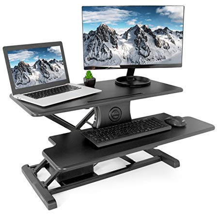 VIVO Black Electric Height Adjustable Standing Desk Sit to Stand Motorized Riser Converter | 32” Wide (DESK-V001KE)