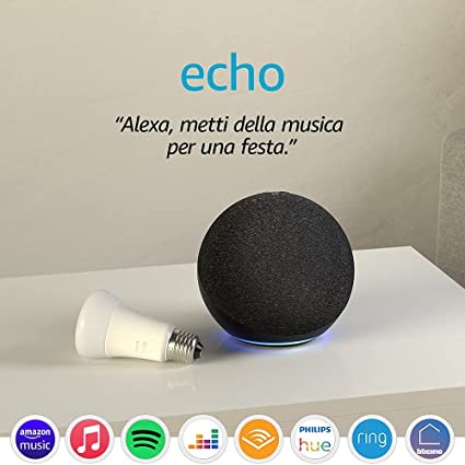 Echo (4ª generazione) - Audio di alta qualità - Antracite   Philips Hue Lampadina Connessa (E27), compatibile con Alexa