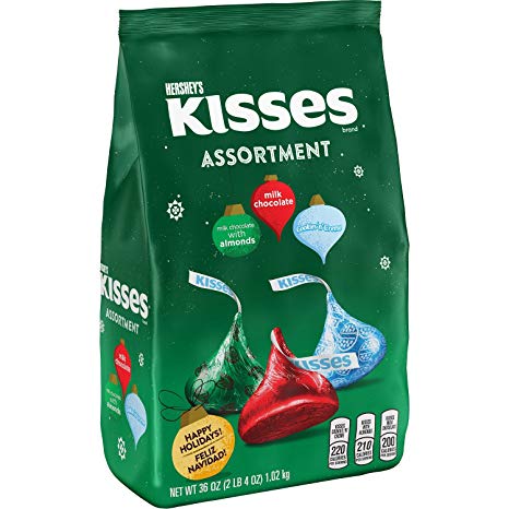 HERSHEY'S KISSES Holiday Chocolate Candy Assortment (Milk Chocolate, Almond, and Cookies 'n' Crème), 36 Ounce