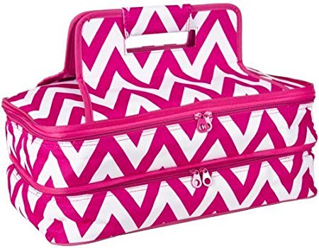 Ever Moda Chevron Thermal Insulated Casserole Carrier Bag 2 Compartments (Pink)