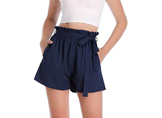 Dilgul Womens Casual Elastic High Waisted Striped Summer Shorts with Pockets