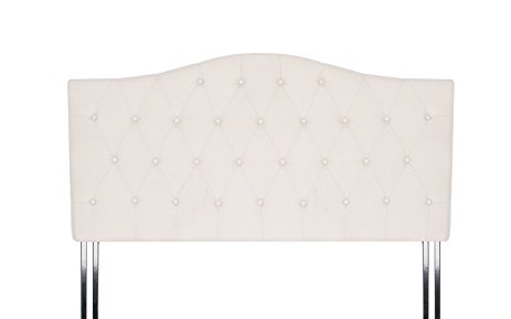 Divano Roma Furniture Classic Deluxe Cushioned Fabric Headboard for Bed - Modern Padded Design in Beige - Full Size