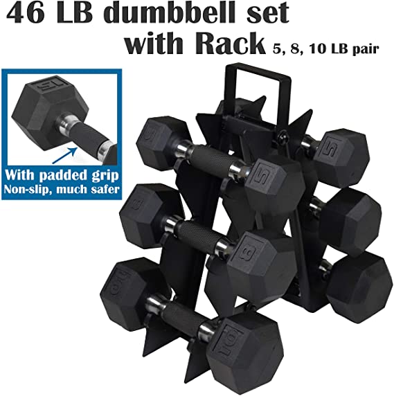 CAP Barbell PVC-Coated Hex Dumbbell Pairs Set (150/280/550/590 LB), Dumbbell Set with Rack Stand, Rack Only, or Set of 2 Weights with Padded Grip