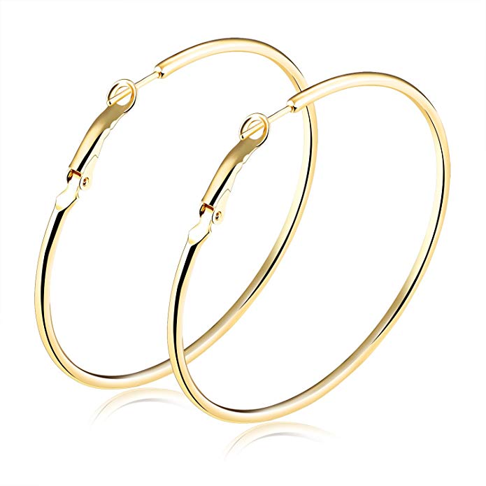 TEMICO Fashion Women Earrings Jewelry Gold Plated Round Hoop Earrings Hypoallergenic 40mm-70mm Diameter