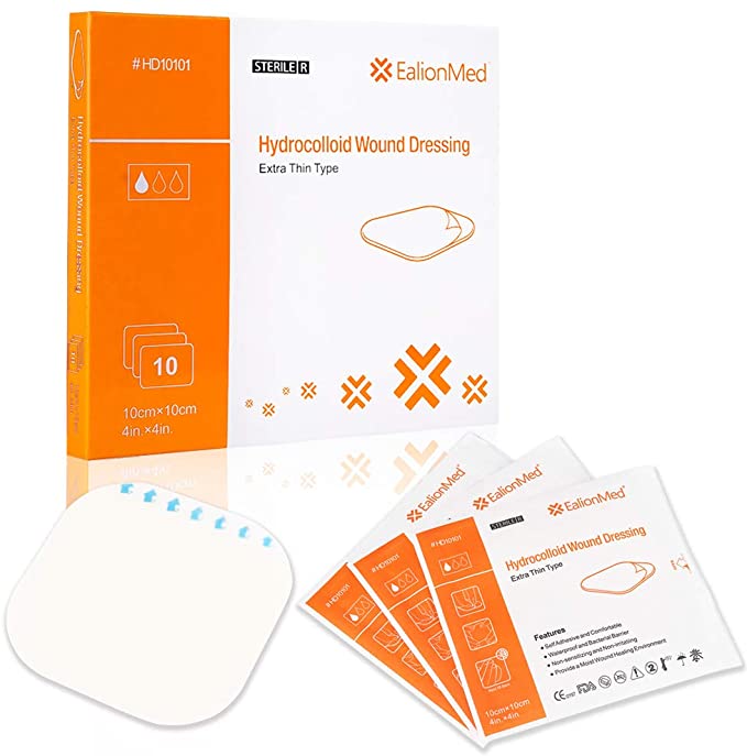 Hydrocolloid Bandage - Hydrocolloid Wound Dressing Extra Thin Type for Light Exudate Wound, Pressure Ulcer,Surgical Wound,Superficial Wound, 4''x 4'', 10 Pack, Waterproof,Bacteriaproof,Non-irritating