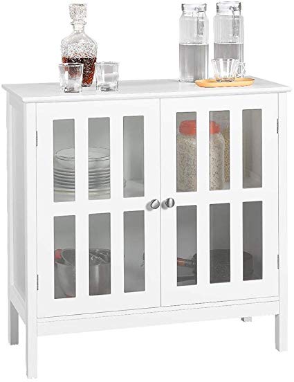 Yaheetech Storage Sideboard Buffet, Wooden Storage Cabinet with Glass Door for Home Kitchen Hallway Dining Room, Console Table Server Display, White