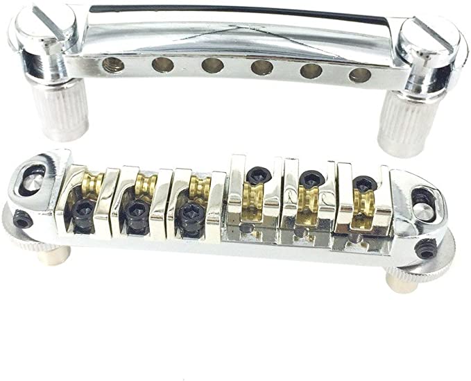 Greenten Chrome Roller Saddle Tune-O-Matic Guitar Bridge Tailpiece for Gibson Les Paul Electric Guitar Replacement