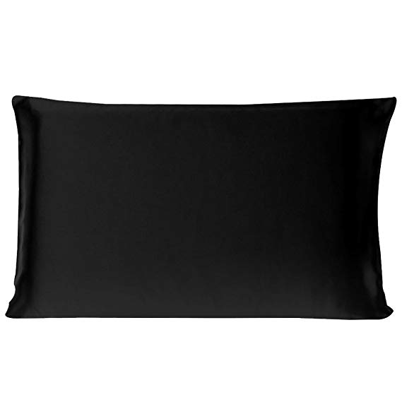 sourcingmap® 100% Pure Mulberry Charmeuse Silk Pillowcase Pillow Case Cover for Hair & Skin 19 Momme Standard Size 20x26 Inch/51x66cm Black (1-Piece)