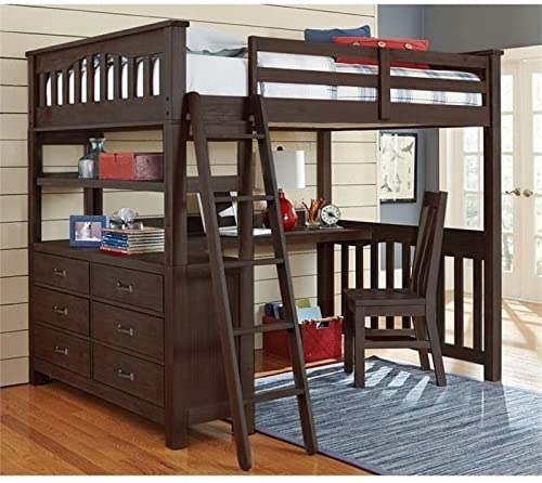 Pemberly Row Full Wood Loft Bed with Desk and Dresser Espresso