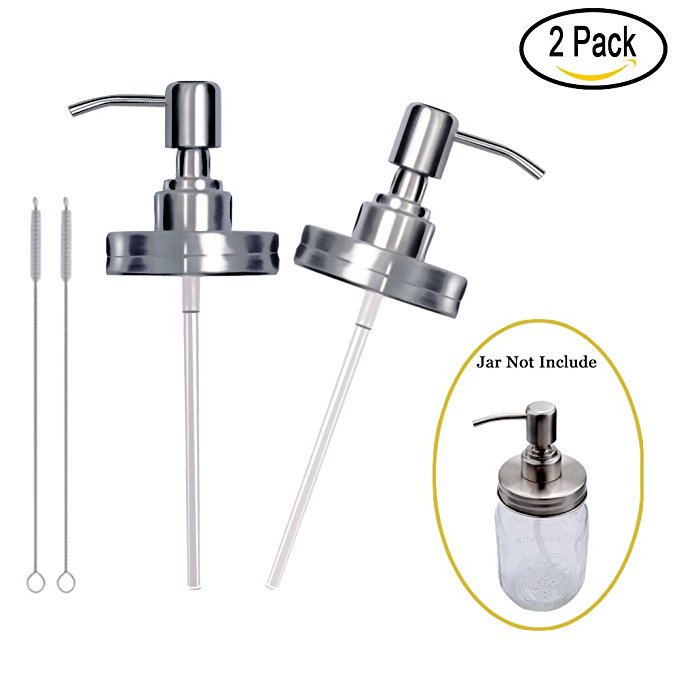 Flecom Soap Dispenser Lids for Glass Mason Jar, Rust Proof Leak-tight Stainless Steel Dispenser Pump for Bathroom Kitchen any Liquid Accessories (2 Pack No Jars)