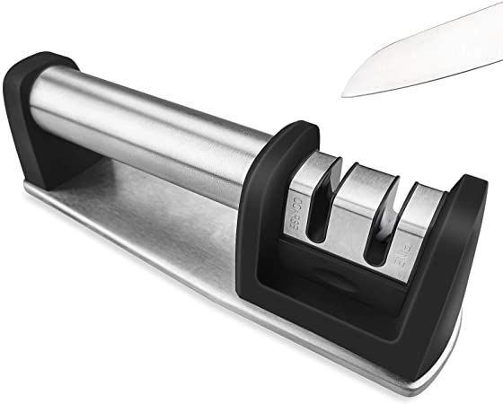 Knife Sharpener Kitchen Knife Accessories, HWTONG 2-Stage Knife Sharpener Helps Repair, Restore, Polish Blades and Microfiber Wipe