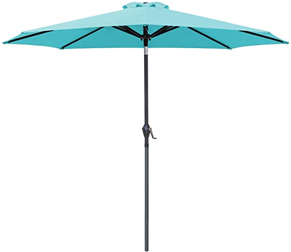 Greesum 9FT Patio Umbrella Outdoor Market Table Umbrella with Push Button Tilt, Crank and 8 Sturdy Ribs for Garden, Lawn,Backyard & Pool,Blue