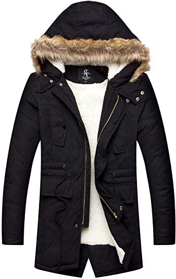 NITAGUT Men's Hooded Faux Fur Lined Warm Coats Outwear Winter Jackets