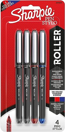 SHARPIE Rollerball Pen, Needle Point, 0.5mm, Assorted Colors, Pack Of 4