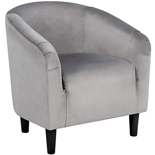 Yaheetech Velvet Arm Chair Home Modern Club Chair Accent Chair Upholstered Barrel Chair Gray