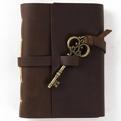 Ancicraft Unique Leather Journal Diary with Vintage Key Handmade A6 Blank Craft Paper Brown with Gift Box (A6(4.13x5.9inch) & Blank Craft Paper)