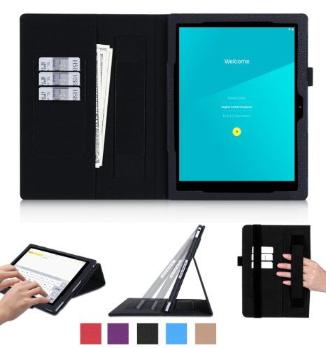 Google Pixel C Case FYY Super Functional Series Premium PU Leather Case Stand Cover with Card Slots Note Holder Hand Strap Elastic Strap for Google Pixel C 4G LTE SM-T377 Tablet Black