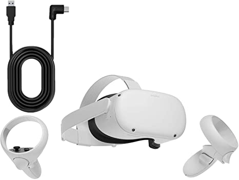 Oculus Quest 2 — 64GB Video — White Advanced All-In-One Virtual Reality Headset — 3D Cinematic Sound — Family Christmas Holiday Bundle for VR Gaming Entertainment — BROAGE 15.3FT USB Type-C Link Cable