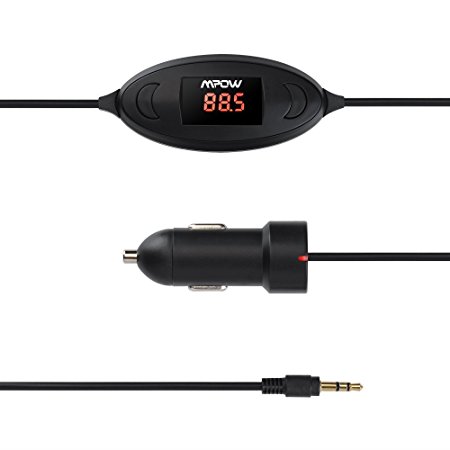 Mpow FM Transmitter Streambot Oval Radio Transmitter Radio Car Kit Music Transmitter with Hands-free Calling, 3.5mm Audio Plug, Car Charger Adapter