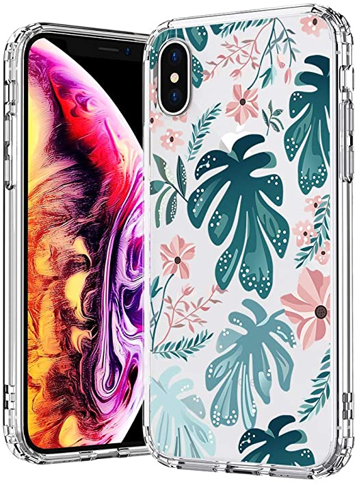 MOSNOVO Case for iPhone Xs/iPhone X, Tropical Palm Pattern Clear Design Transparent Printed Plastic Hard Back Case with TPU Bumper Protective Case Cover for Apple iPhone X/iPhone Xs